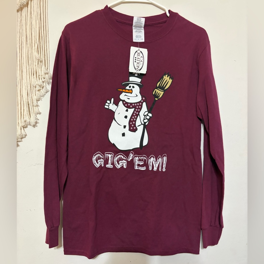 Texas A&M Snowman Graphic Long Sleeve Tee - "Gig 'Em!"